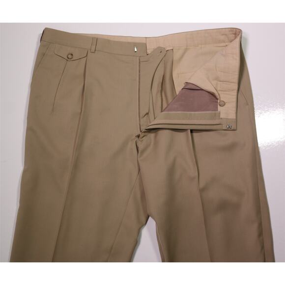 Ying Tai Ltd Bespoke Tailored VBC Wool Solid Tan Pleated Dress Pants 40x28 - Picture 5 of 6
